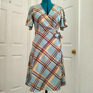 Precious Midcentury True Wrap Dress, Slate Blue, Fit and Flare V-neck
